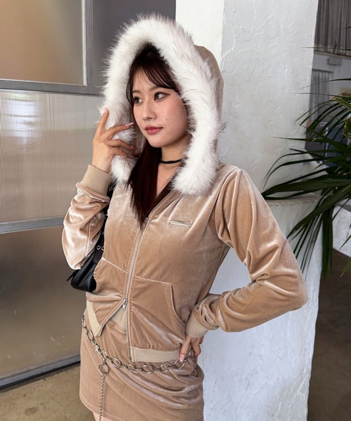 SPIRALGIRL（スパイラルガール） パーカー ベロアファーフーディー