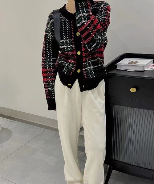 Diosfront カーディガン チェック柄ニットカーディガン レディース