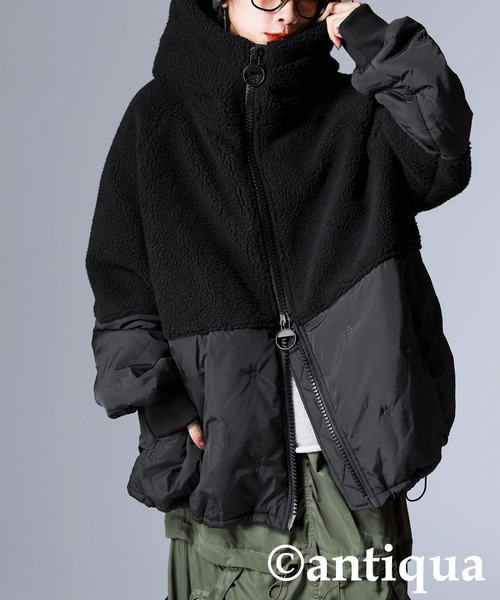 antiqua（アンティカ） コート アウター 異素材切替中綿ショートコート