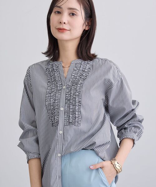 INDIVI（インディヴィ） ブラウス シャツ 「洗える」胸元タックフリル 