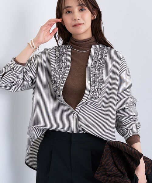 INDIVI（インディヴィ） ブラウス シャツ 「洗える」胸元タックフリル