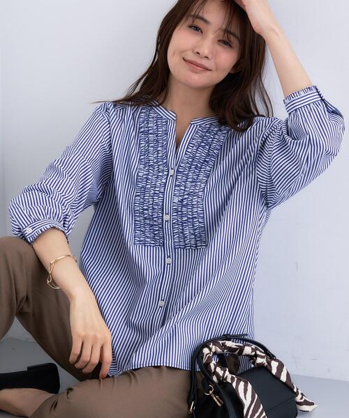INDIVI（インディヴィ） ブラウス シャツ 「洗える」胸元タックフリル
