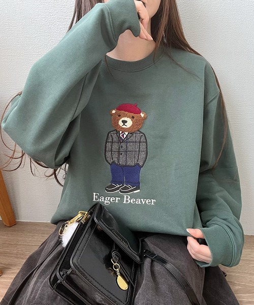 【4/1まで 限定価格】deepweb トレーナー スウェット Nana トレーナー スウェット クマ柄アップリケスウェット レディース