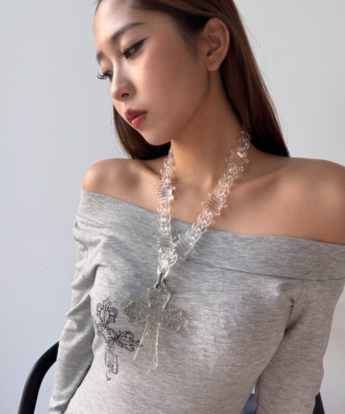 Y2K SYNAPSE FACTORY ネックレス 「クリアクロス」ビックネックレス