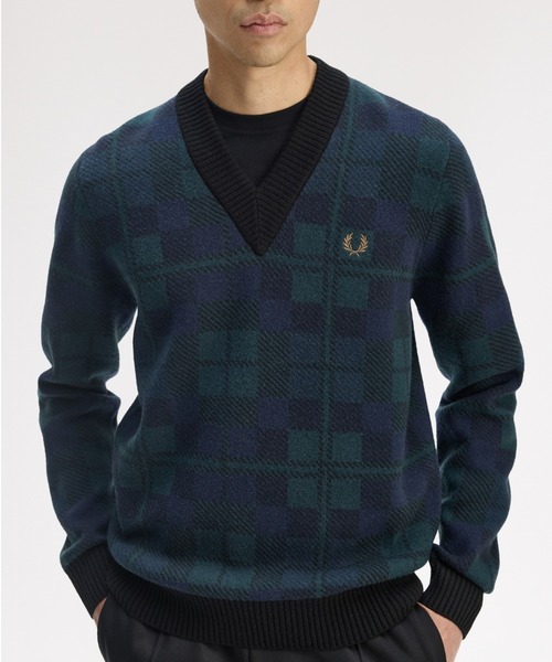 【美品】FRED PERRY フレッドペリー ニット ブラック 黒 赤 チェック 新品未使用 FRED PERRY フレッドペリー マフラー チュワート タータン