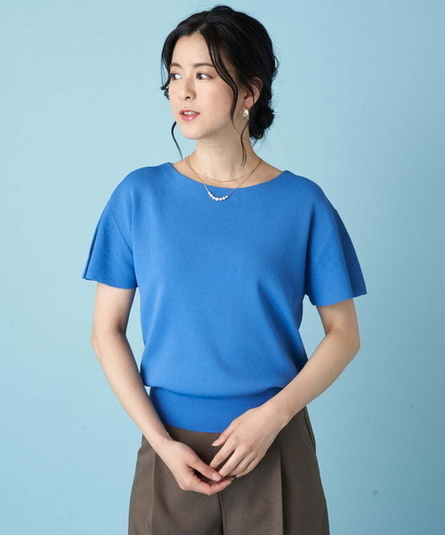 「OFUON le MK」 半袖ニット 38 ライトブルー レディース_画像8