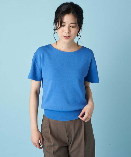 「OFUON le MK」 半袖ニット 38 ライトブルー レディース_画像9
