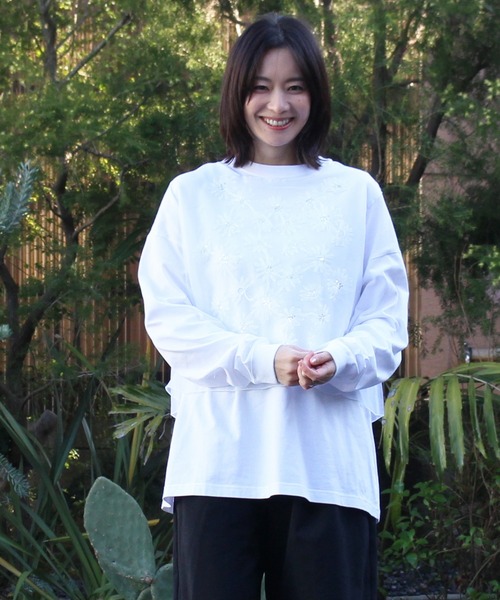 YuumiARIA tシャツ EMBROIDERY LONG SLEEVE TOPS エンブロイダリー
