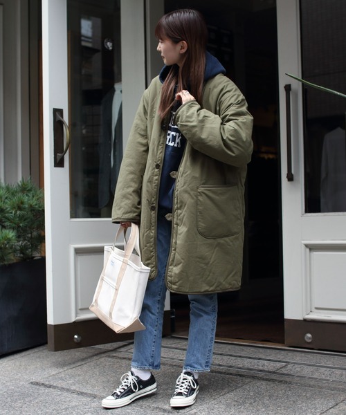 「ARMY TWILL」 ノーカラーコート M カーキ レディース_画像3