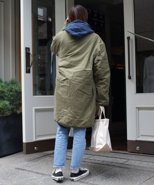「ARMY TWILL」 ノーカラーコート M カーキ レディース_画像5
