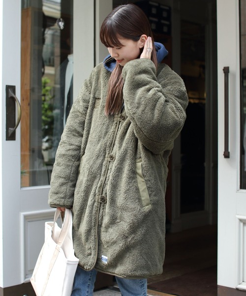 「ARMY TWILL」 ノーカラーコート M カーキ レディース_画像8