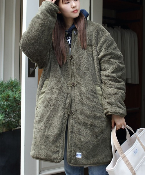「ARMY TWILL」 ノーカラーコート M カーキ レディース_画像9