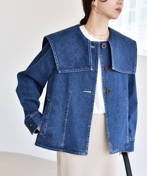 セーラーカラー　デニムジャケット quaranciel デニムジャケット gジャン quaranciel:「洗濯機可能