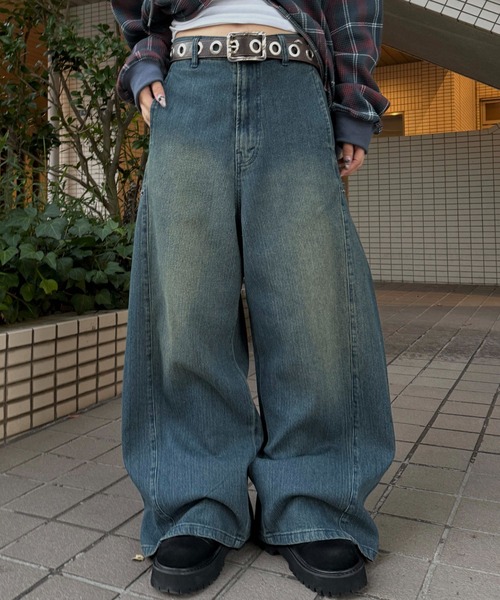 ワイドパンツ ジーンズ サイドタブヒッコリーデニム メンズ レディース