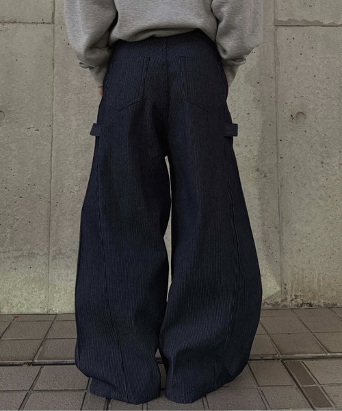 ワイドパンツ ジーンズ サイドタブヒッコリーデニム メンズ レディース