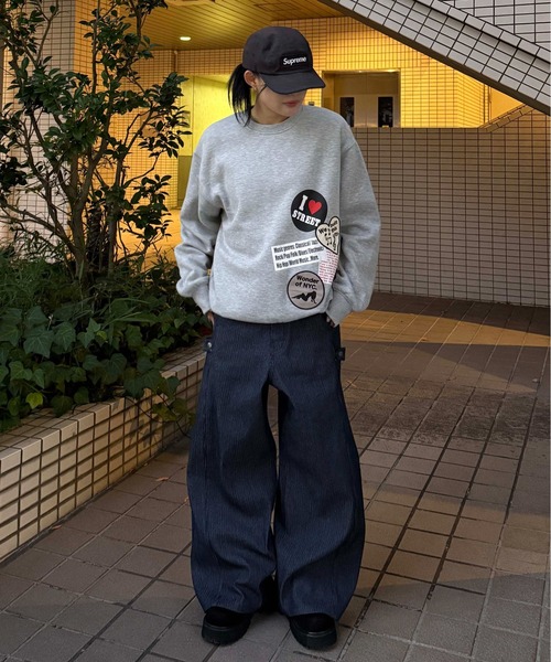 ワイドパンツ ジーンズ サイドタブヒッコリーデニム メンズ レディース