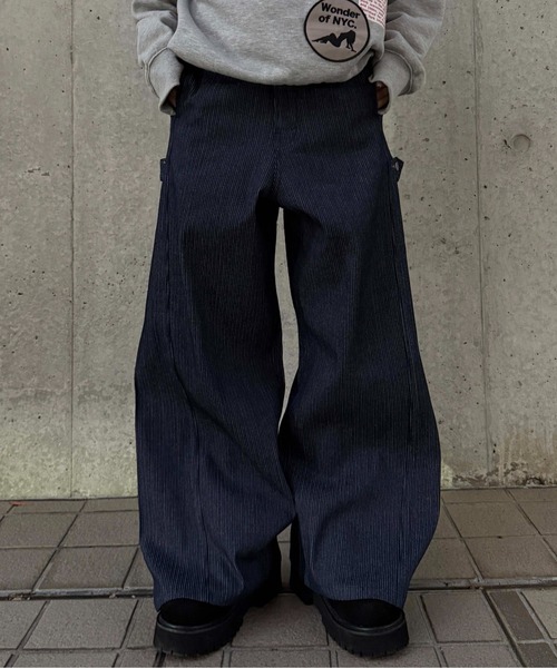 ワイドパンツ ジーンズ サイドタブヒッコリーデニム メンズ レディース