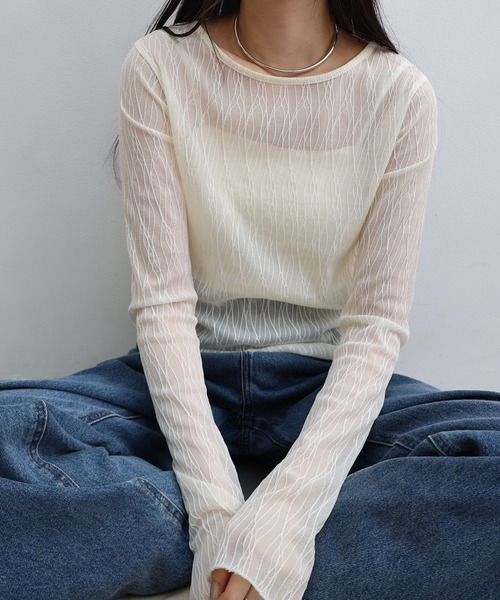 andme（アンドミー） tシャツ 「選べるネックデザイン」長袖チュール