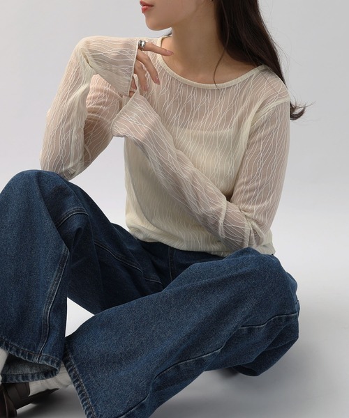 andme（アンドミー） tシャツ 「選べるネックデザイン」長袖チュール