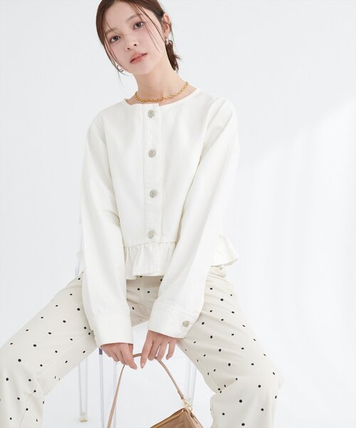 natural couture デニムジャケット gジャン ノーカラーペプラム natural couture デニムジャケット gジャン ノーカラーペプラム