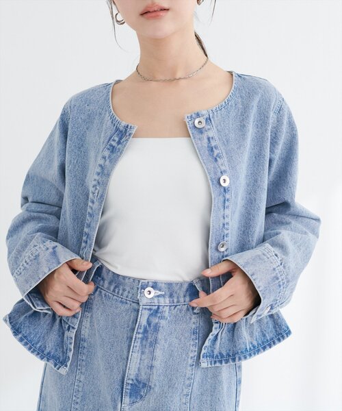 natural couture デニムジャケット gジャン ノーカラーペプラム natural couture デニムジャケット gジャン ノーカラーペプラム