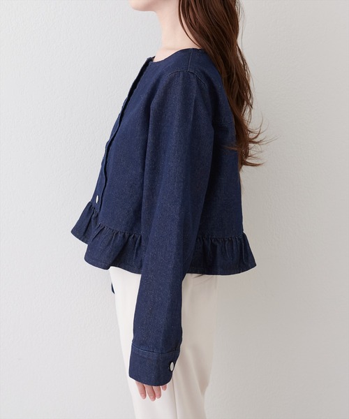 natural couture デニムジャケット gジャン ノーカラーペプラム natural couture デニムジャケット gジャン ノーカラーペプラム