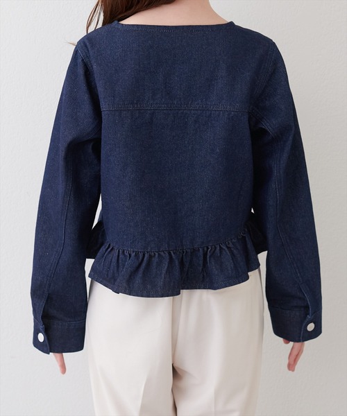 natural couture デニムジャケット gジャン ノーカラーペプラム natural couture デニムジャケット gジャン ノーカラーペプラム