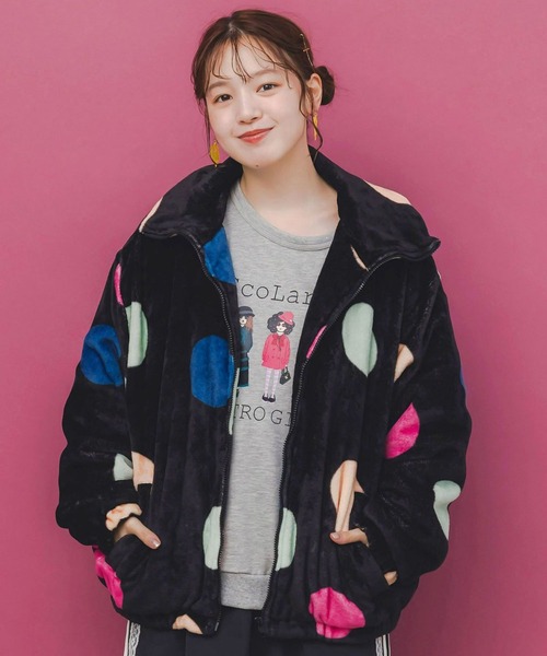 スカラー iS ブルゾン ジャケット ジップアップ ドット柄 花柄 切替 M