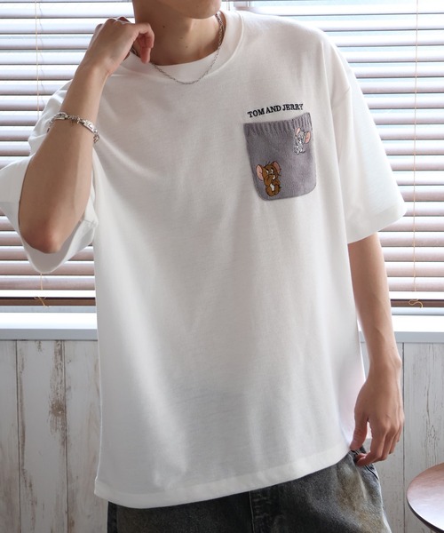 tシャツ 「Tom ＆ Jerry/トム ジェリー」梨地ニットポケット 裾