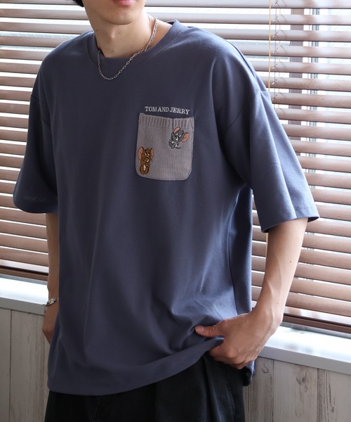 tシャツ 「Tom ＆ Jerry/トム ジェリー」梨地ニットポケット 裾