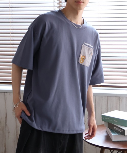 tシャツ 「Tom ＆ Jerry/トム ジェリー」梨地ニットポケット 裾