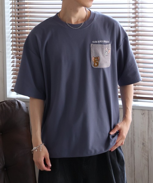 tシャツ 「Tom ＆ Jerry/トム ジェリー」梨地ニットポケット 裾