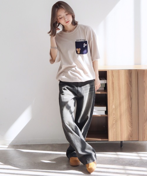tシャツ 「Tom ＆ Jerry/トム ジェリー」梨地ニットポケット 裾