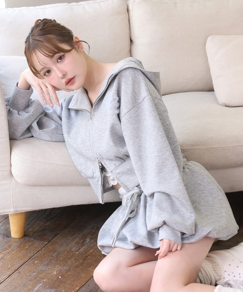 ♡パーカーチュールドレスセット♡ one after another NICE CLAUP パーカー チュールロゴショートパーカー