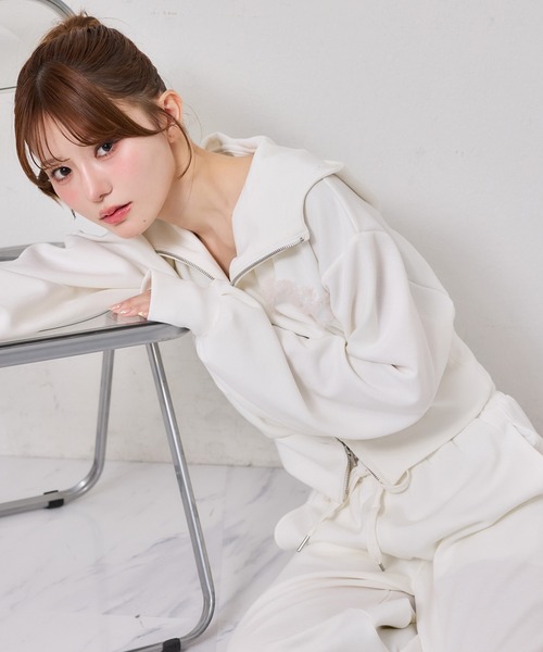 【新品タグ付き】チュールで包んだパーカー one after another NICE CLAUP パーカー チュールロゴショートパーカー