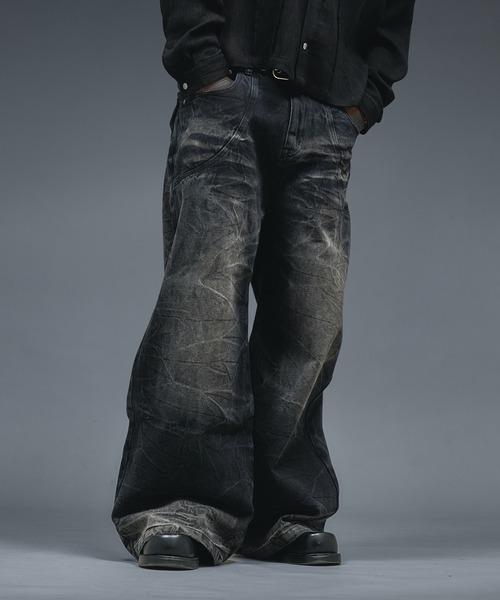 ANDER HUNK ジーンズ Crack Overdyed Wide Flare Denim / クラック