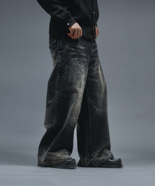 ANDER HUNK ジーンズ Crack Overdyed Wide Flare Denim / クラック
