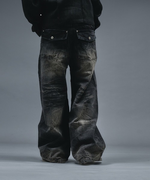 ANDER HUNK ジーンズ Crack Overdyed Wide Flare Denim / クラック