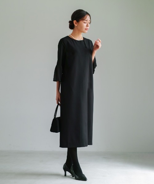 ワンピース 卒業式 喪服・礼服「洗えるフォーマル」フロント開き・フレアシフォン袖ワンピース_4