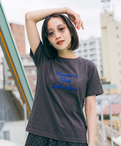 niko and…（ニコアンド） tシャツ 半袖 レタリング刺繍Tシャツ