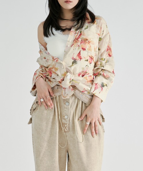 Ezick ブラウス シャツ Flower waist mark sheer shirt / ウエスト
