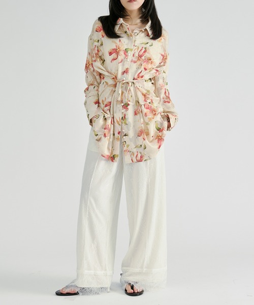 Ezick ブラウス シャツ Flower waist mark sheer shirt / ウエスト