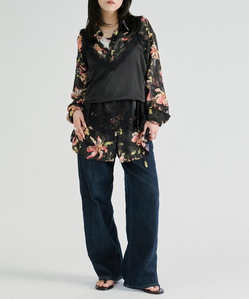 Ezick ブラウス シャツ Flower waist mark sheer shirt / ウエスト