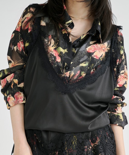 Ezick ブラウス シャツ Flower waist mark sheer shirt / ウエスト