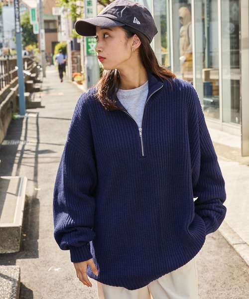 MONO-MART（モノマート） ニット セーター ハーフジップ 畦編み ビッグ
