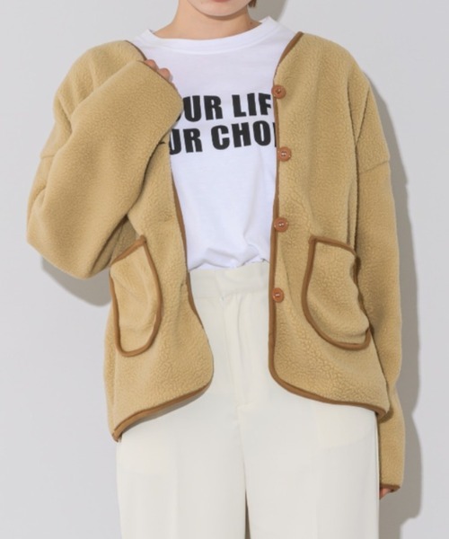ボアコート ジャケット ボタン シンプル ノーカラー カジュアル 1c3d1565605efd005230c1f4da189f