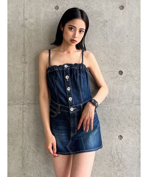 BACKリボンデニムミニワンピース GYDA ワンピース BACKリボンデニムミニワンピース レディース