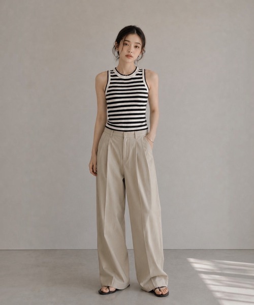 United store タンクトップ ノースリーブ ボーダークロップドニット
