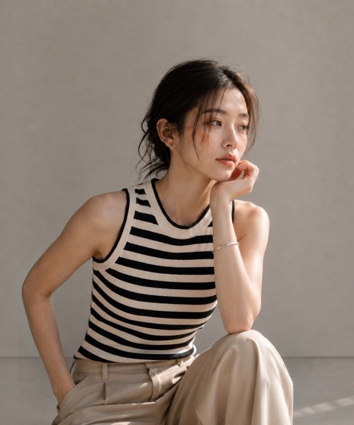 United store タンクトップ ノースリーブ ボーダークロップドニット