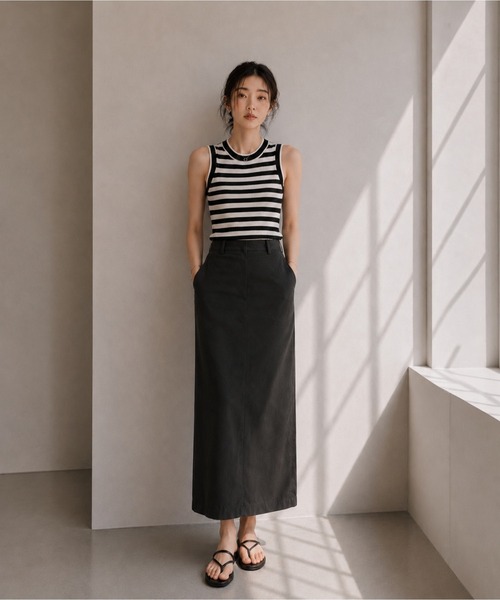United store タンクトップ ノースリーブ ボーダークロップドニット